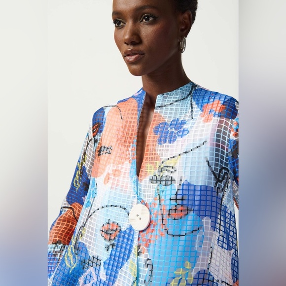 ✨ Joseph Ribkoff Organza Face Print Swing Jacket size 16 - Picture 3 of 17